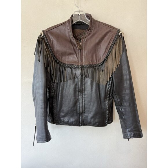 Harley Davidson Women's Willie G. Jacket Large Vintage Leather Jacket Black Red - Picture 1 of 12